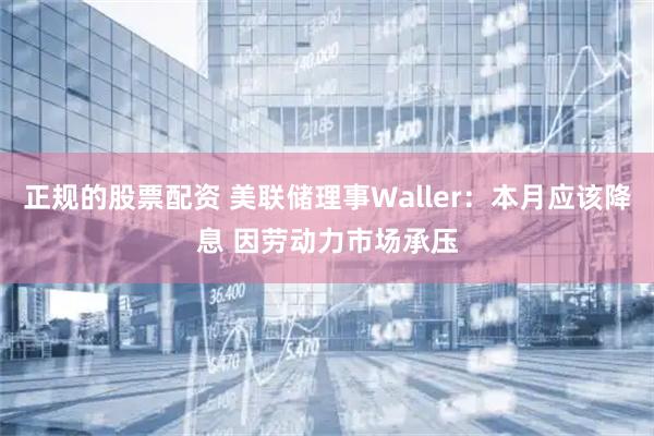 正规的股票配资 美联储理事Waller：本月应该降息 因劳动力市场承压